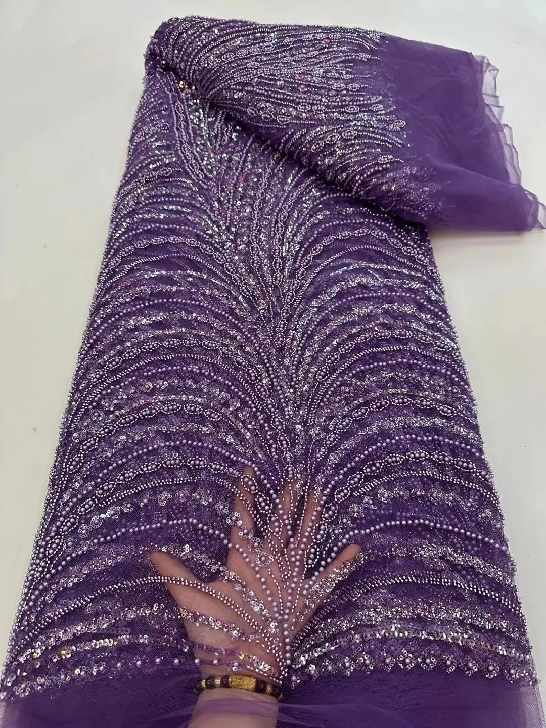 5 YARDS / 10 COLORS / Daskel Abstract Sequin Beaded Embroidery Tulle Mesh Lace Dress Fabric