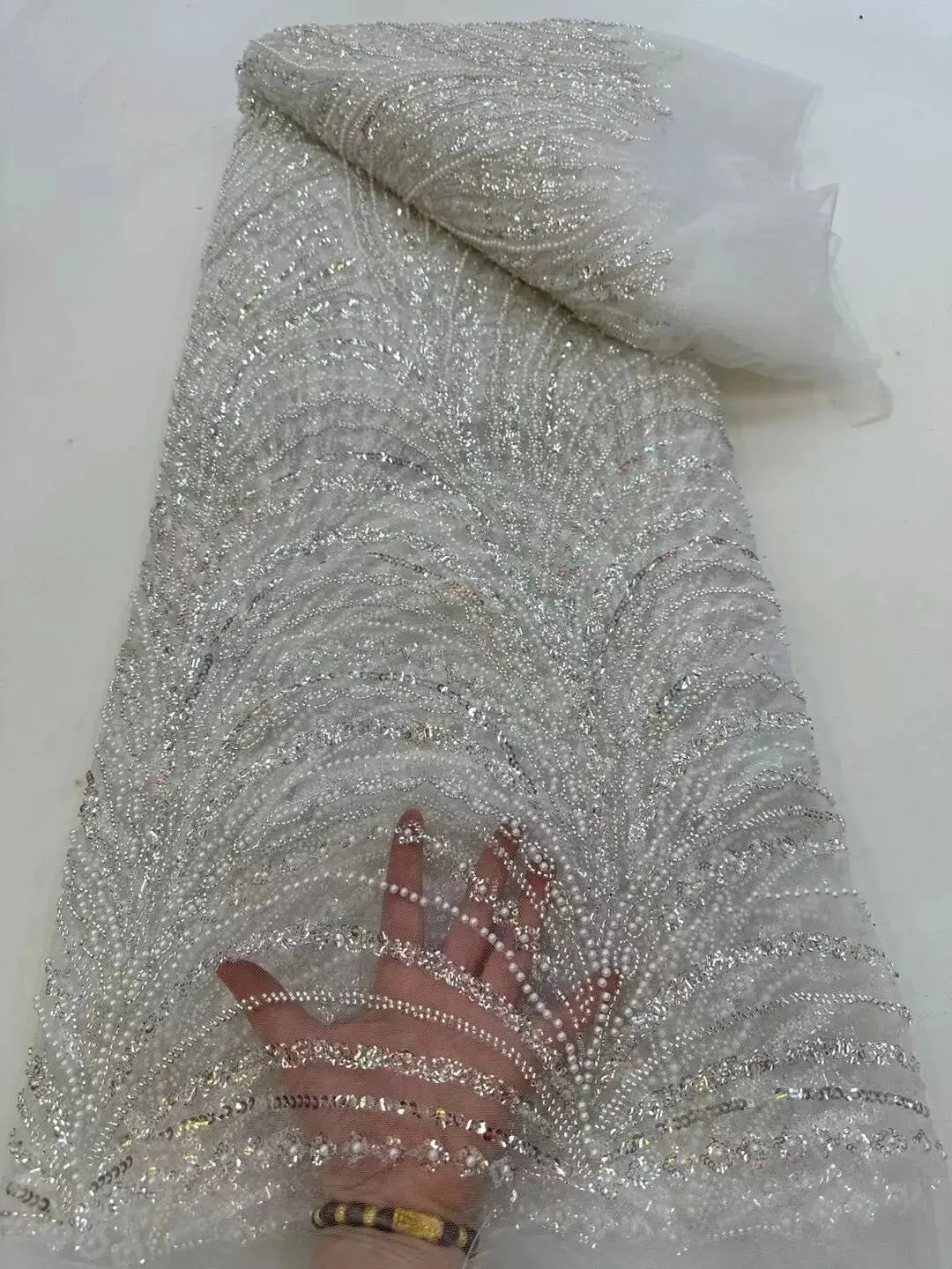 5 YARDS / 10 COLORS / Daskel Abstract Sequin Beaded Embroidery Tulle Mesh Lace Dress Fabric