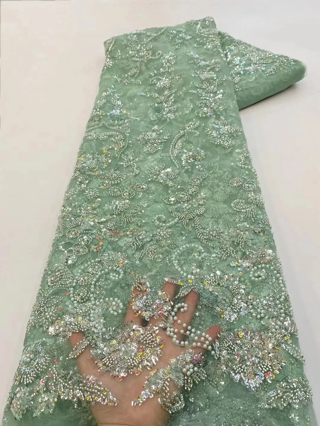 5 YARDS / 10 COLORS / Emelamia Floral Beaded Embroidery Glitter Mesh Lace  Party Prom Bridal Dress Fabric