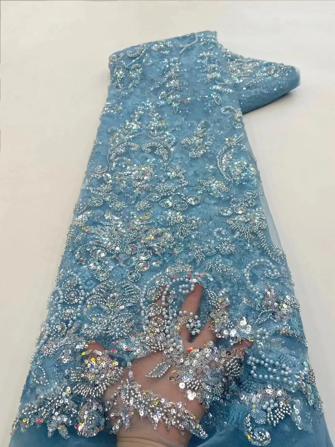 5 YARDS / 10 COLORS / Emelamia Floral Beaded Embroidery Glitter Mesh Lace  Party Prom Bridal Dress Fabric