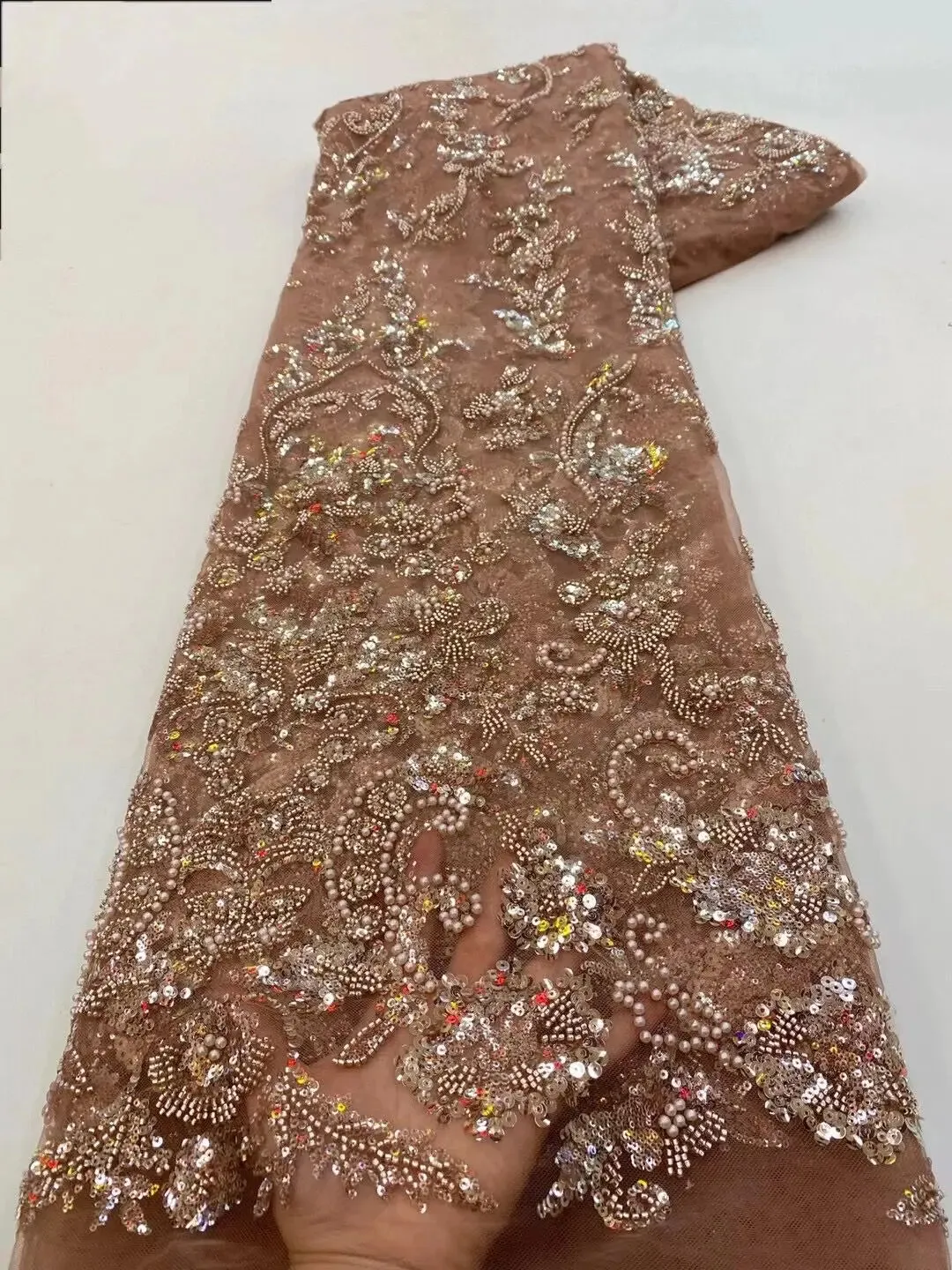 5 YARDS / 10 COLORS / Emelamia Floral Beaded Embroidery Glitter Mesh Lace  Party Prom Bridal Dress Fabric