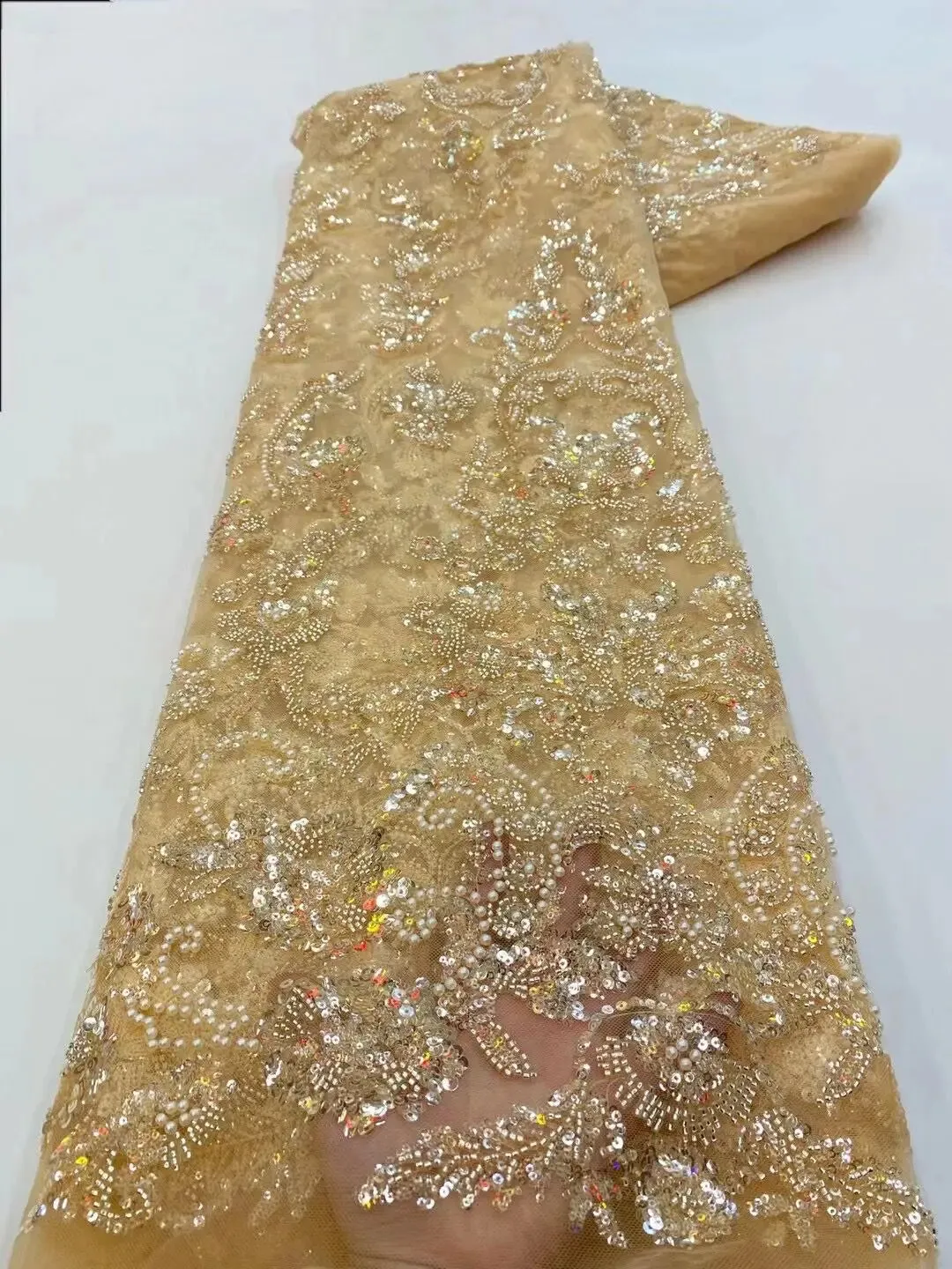 5 YARDS / 10 COLORS / Emelamia Floral Beaded Embroidery Glitter Mesh Lace  Party Prom Bridal Dress Fabric