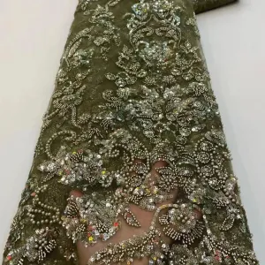 5 YARDS / 10 COLORS / Emelamia Floral Beaded Embroidery Glitter Mesh Lace  Party Prom Bridal Dress Fabric