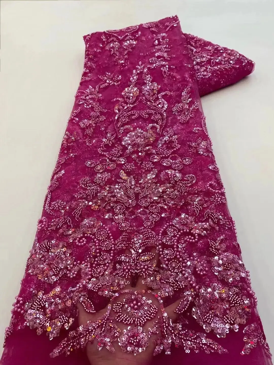 5 YARDS / 10 COLORS / Emelamia Floral Beaded Embroidery Glitter Mesh Lace  Party Prom Bridal Dress Fabric