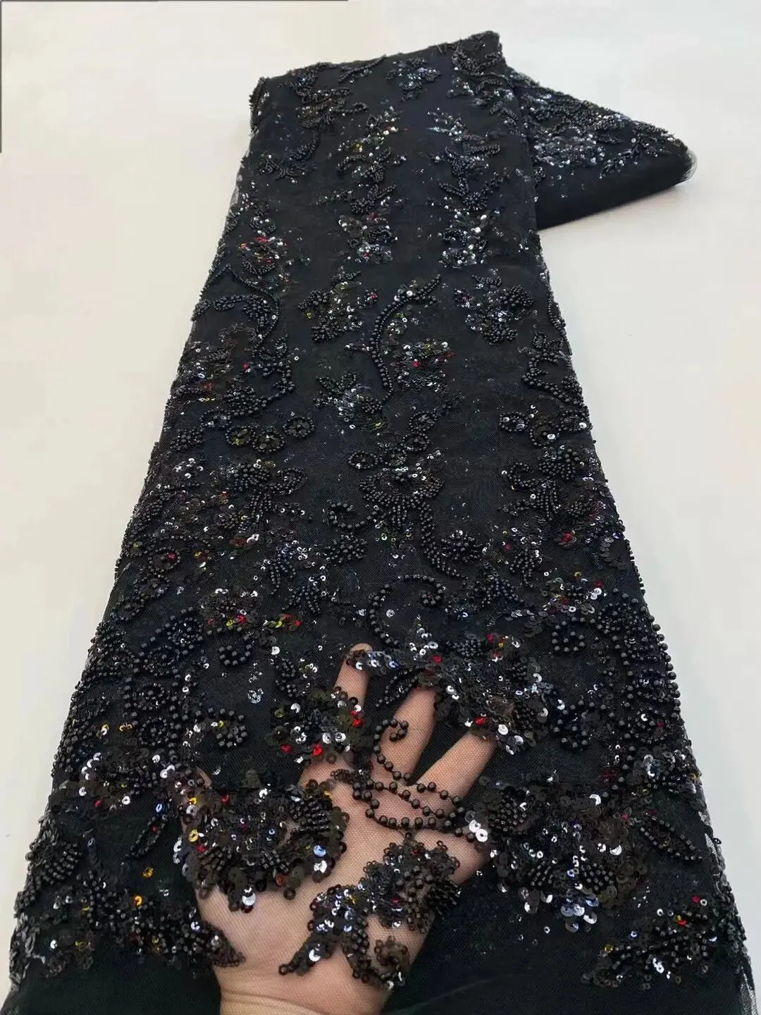 5 YARDS / 10 COLORS / Emelamia Floral Beaded Embroidery Glitter Mesh Lace  Party Prom Bridal Dress Fabric
