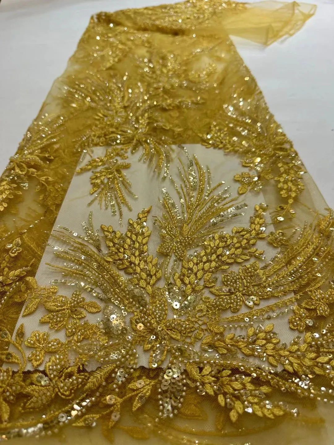 5 YARDS / 10 COLORS / Kialmore Floral Sequin Beaded Embroidery Tulle Mesh Lace Dress Fabric