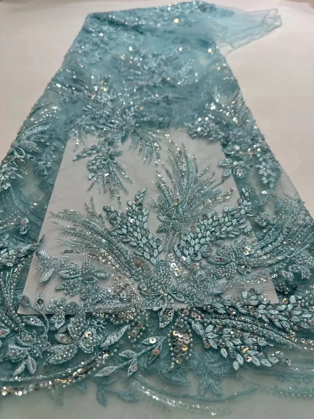 5 YARDS / 10 COLORS / Kialmore Floral Sequin Beaded Embroidery Tulle Mesh Lace Dress Fabric