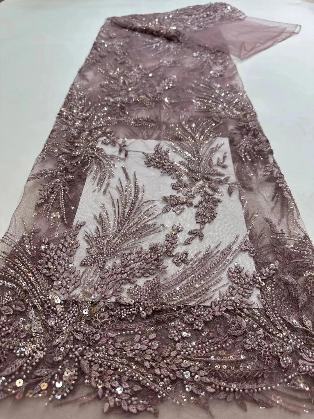 5 YARDS / 10 COLORS / Kialmore Floral Sequin Beaded Embroidery Tulle Mesh Lace Dress Fabric