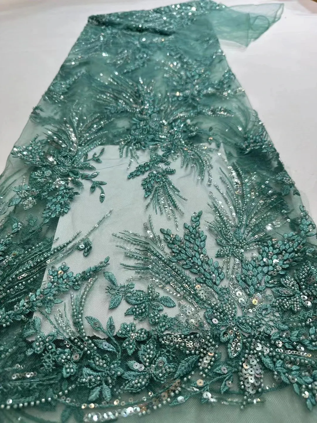 5 YARDS / 10 COLORS / Kialmore Floral Sequin Beaded Embroidery Tulle Mesh Lace Dress Fabric