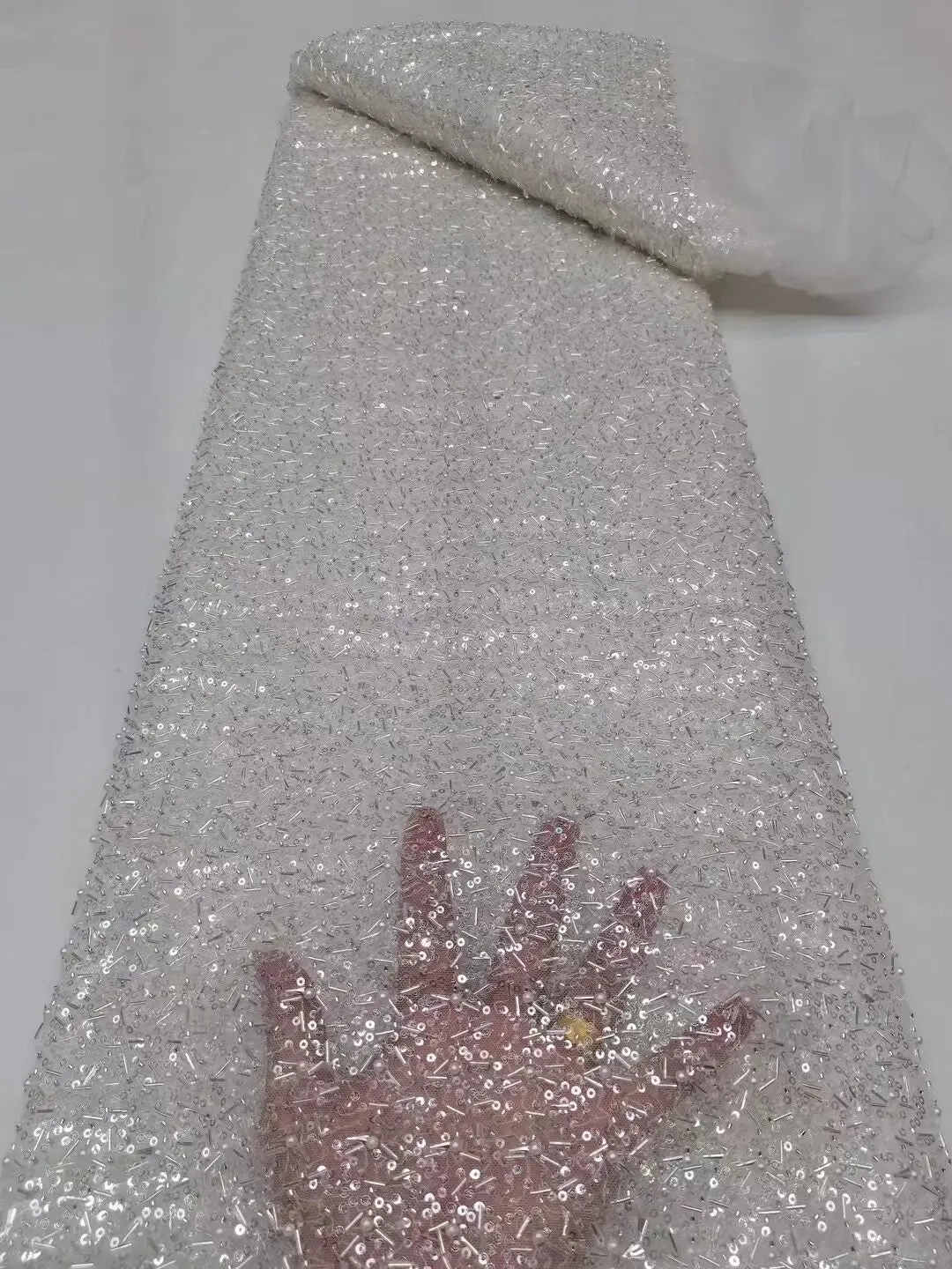 5 YARDS / 12 COLORS / Eelanian Allover Sequin Beaded Embroidery Tulle Mesh Lace Dress Fabric