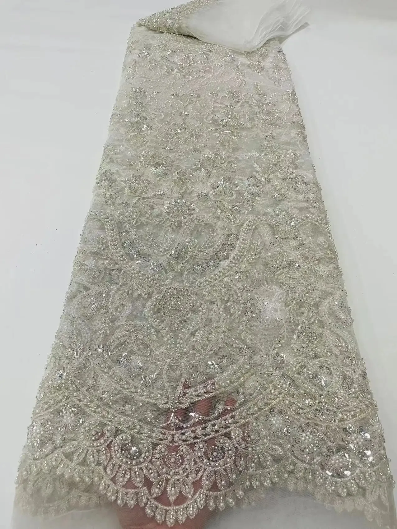 5 YARDS / 16 COLORS / Lamuxus Royal Beaded Embroidery Glitter Mesh Lace  Party Prom Bridal Dress Fabric