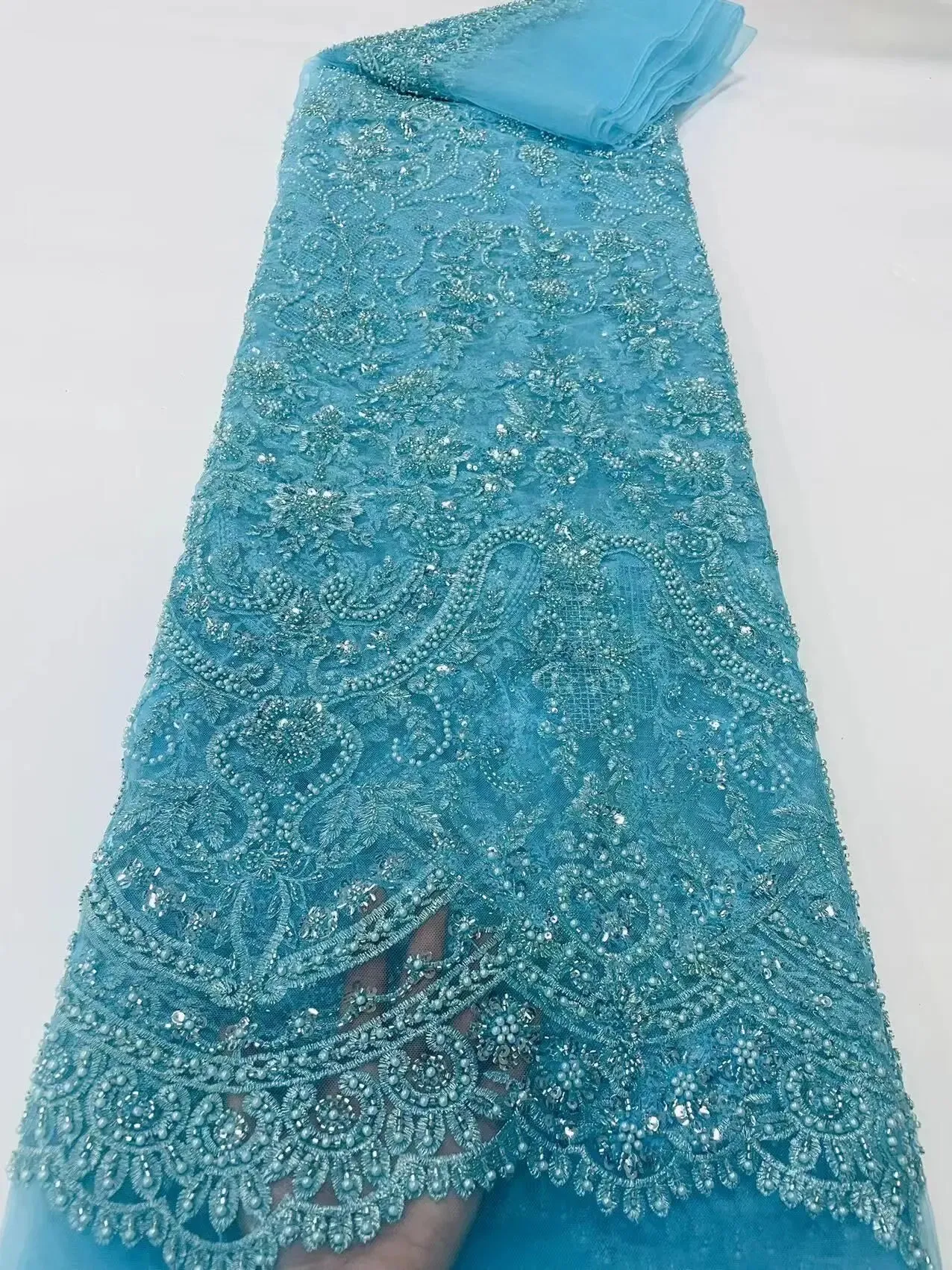 5 YARDS / 16 COLORS / Lamuxus Royal Beaded Embroidery Glitter Mesh Lace  Party Prom Bridal Dress Fabric