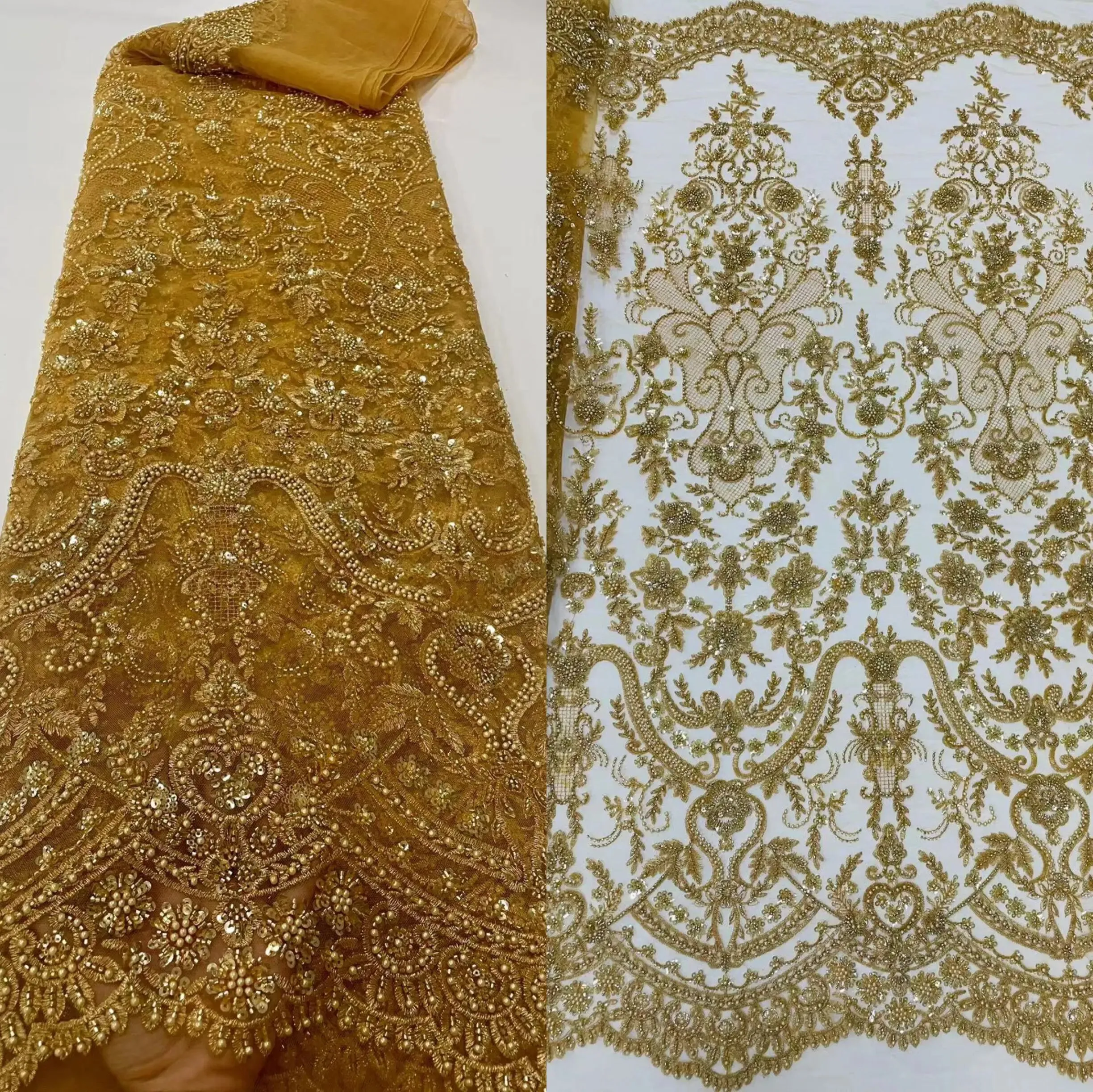 5 YARDS / 16 COLORS / Lamuxus Royal Beaded Embroidery Glitter Mesh Lace  Party Prom Bridal Dress Fabric