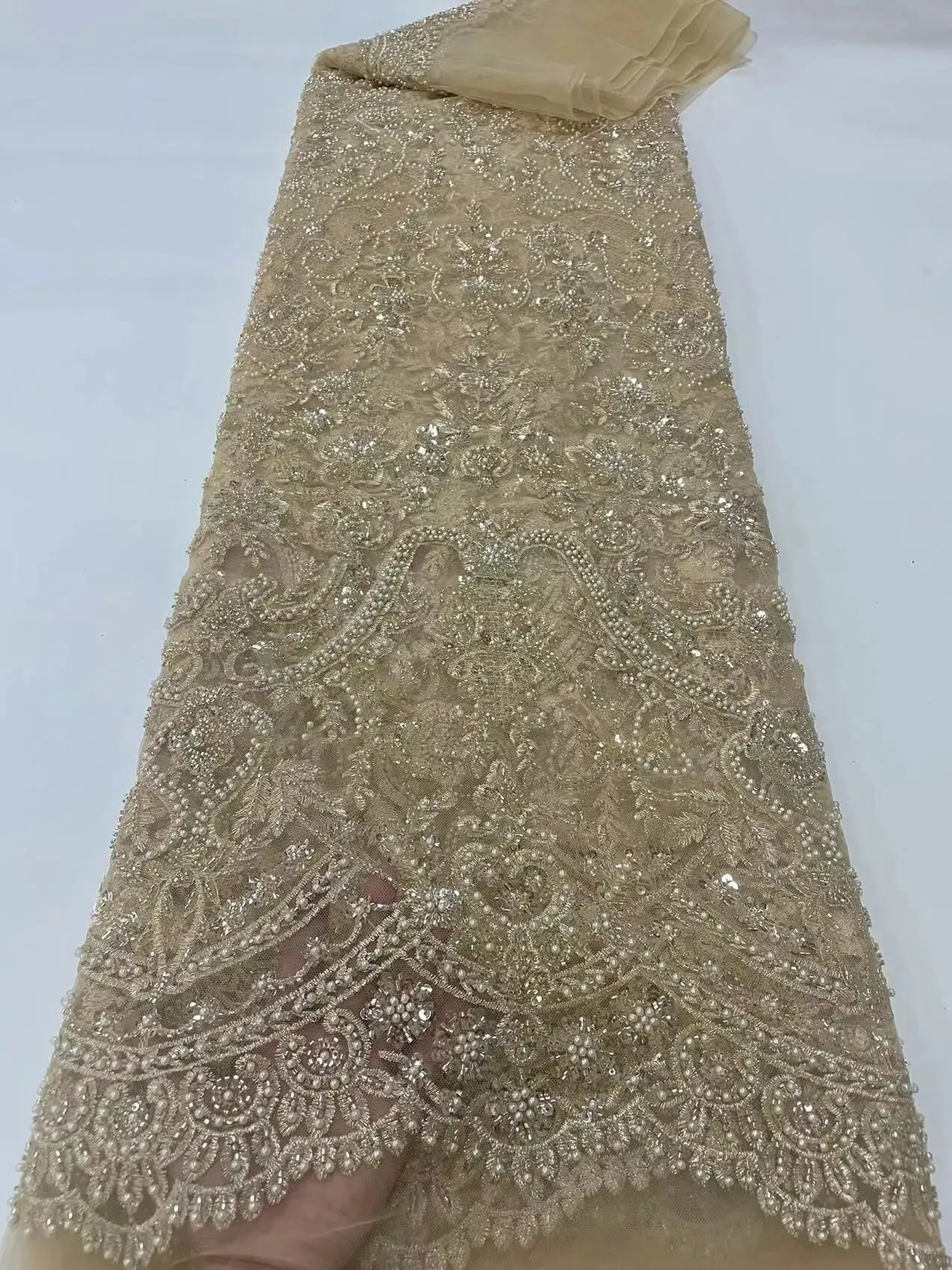 5 YARDS / 16 COLORS / Lamuxus Royal Beaded Embroidery Glitter Mesh Lace  Party Prom Bridal Dress Fabric