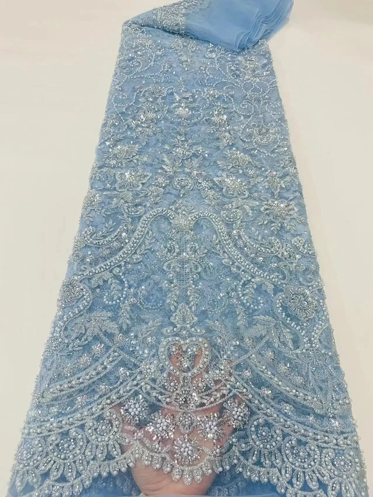 5 YARDS / 16 COLORS / Lamuxus Royal Beaded Embroidery Glitter Mesh Lace  Party Prom Bridal Dress Fabric