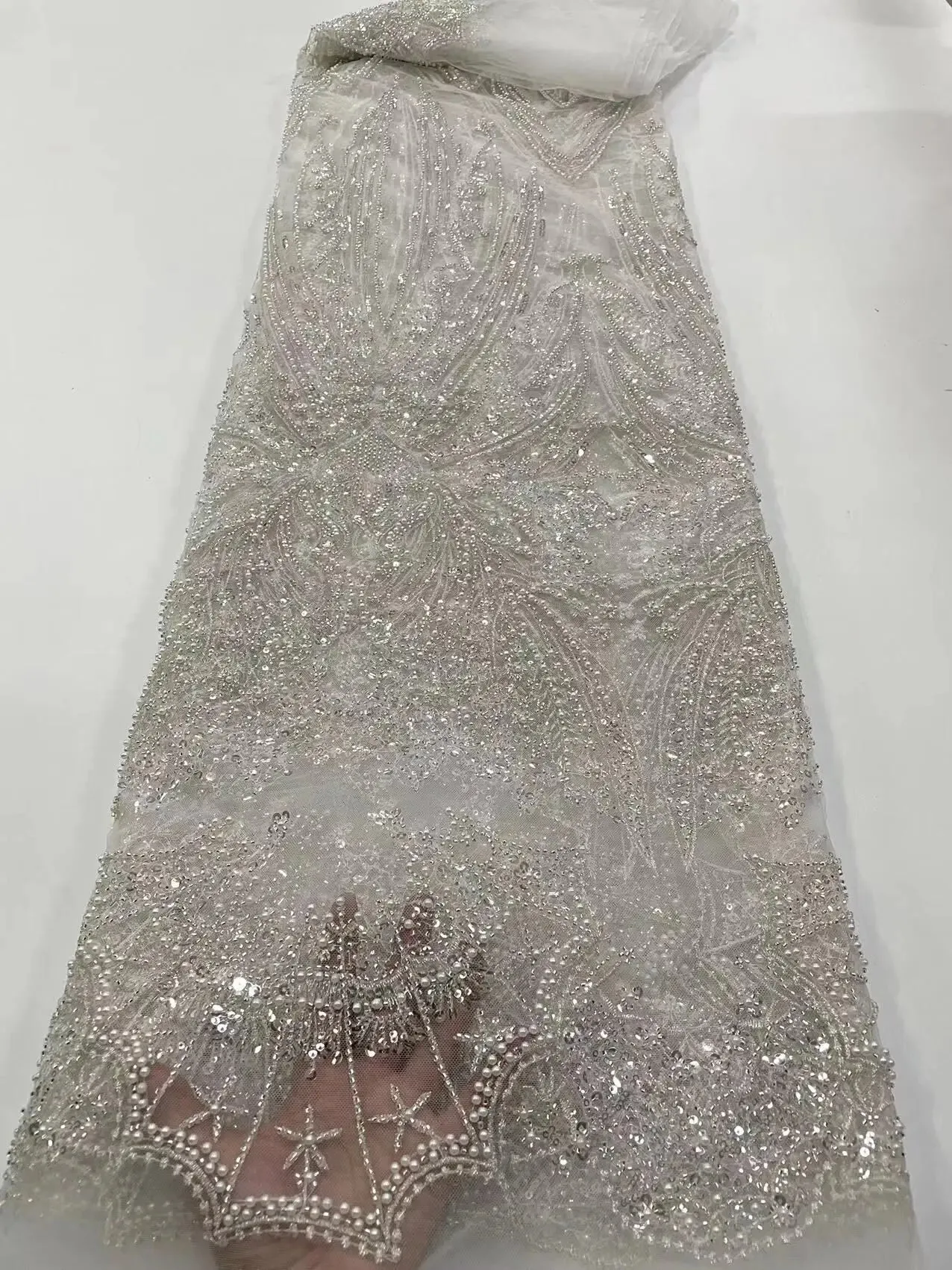 5 YARDS / 16 COLORS / Lamuxus Royal Beaded Embroidery Glitter Mesh Lace  Party Prom Bridal Dress Fabric