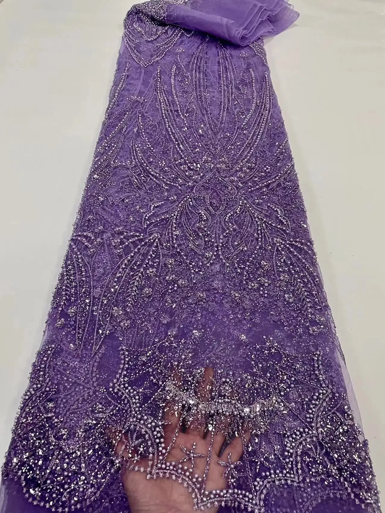 5 YARDS / 16 COLORS / Lamuxus Royal Beaded Embroidery Glitter Mesh Lace  Party Prom Bridal Dress Fabric