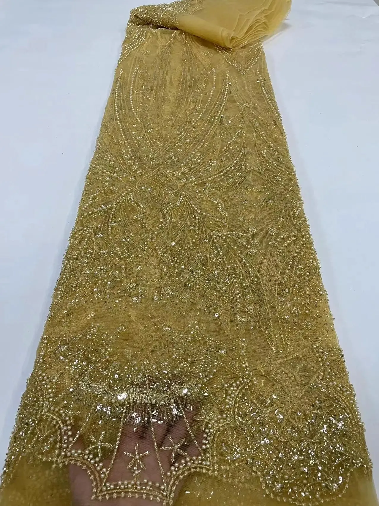 5 YARDS / 16 COLORS / Lamuxus Royal Beaded Embroidery Glitter Mesh Lace  Party Prom Bridal Dress Fabric