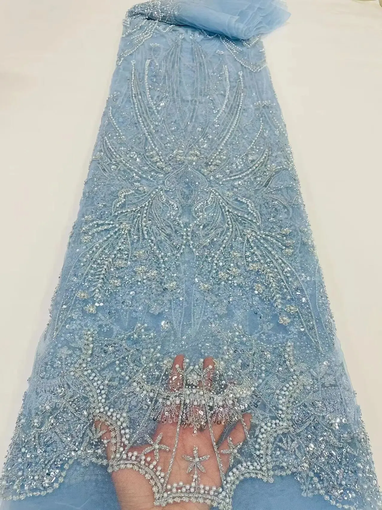 5 YARDS / 16 COLORS / Lamuxus Royal Beaded Embroidery Glitter Mesh Lace  Party Prom Bridal Dress Fabric