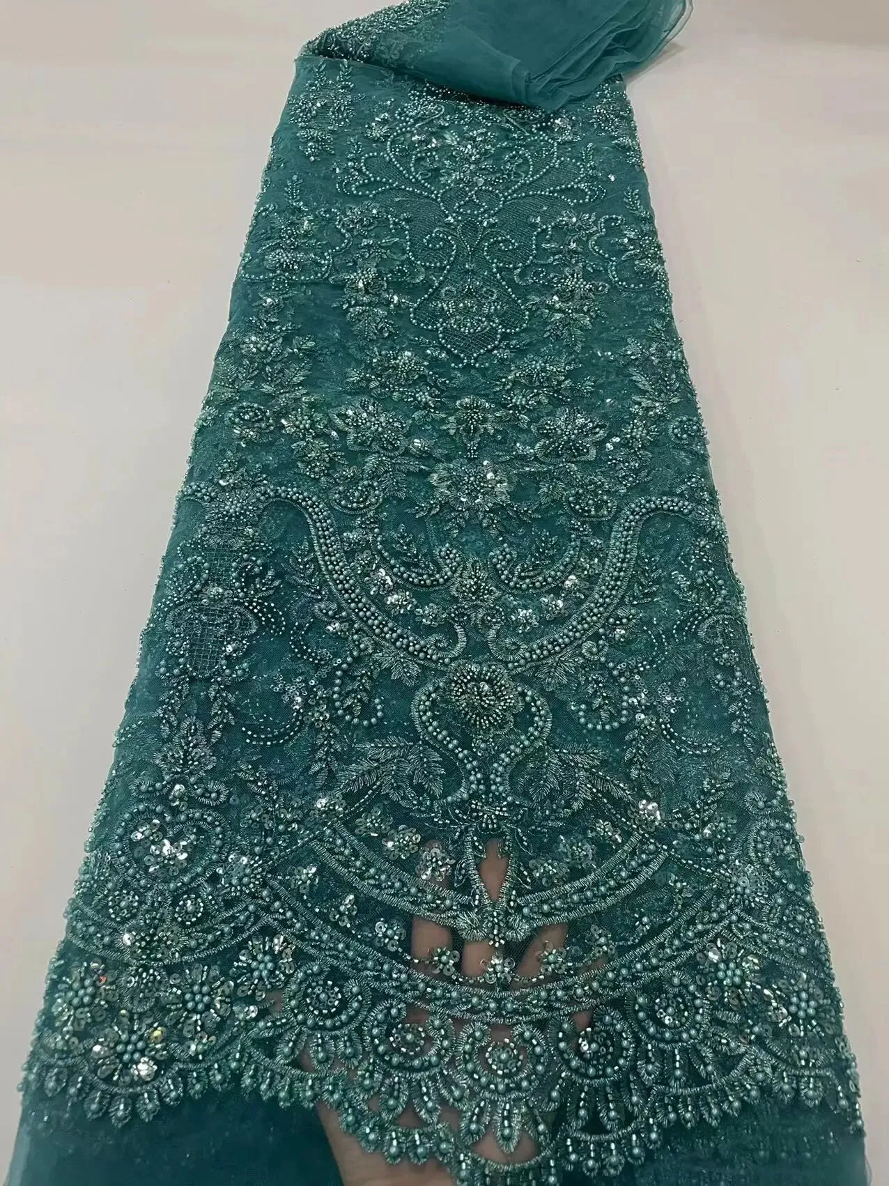 5 YARDS / 16 COLORS / Lamuxus Royal Beaded Embroidery Glitter Mesh Lace  Party Prom Bridal Dress Fabric