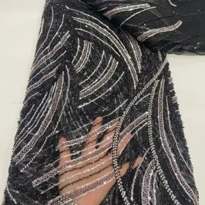 5 YARDS / 16 COLORS / Meilaso Sequin Beaded Embroidery Tulle Mesh Lace Dress Fabric