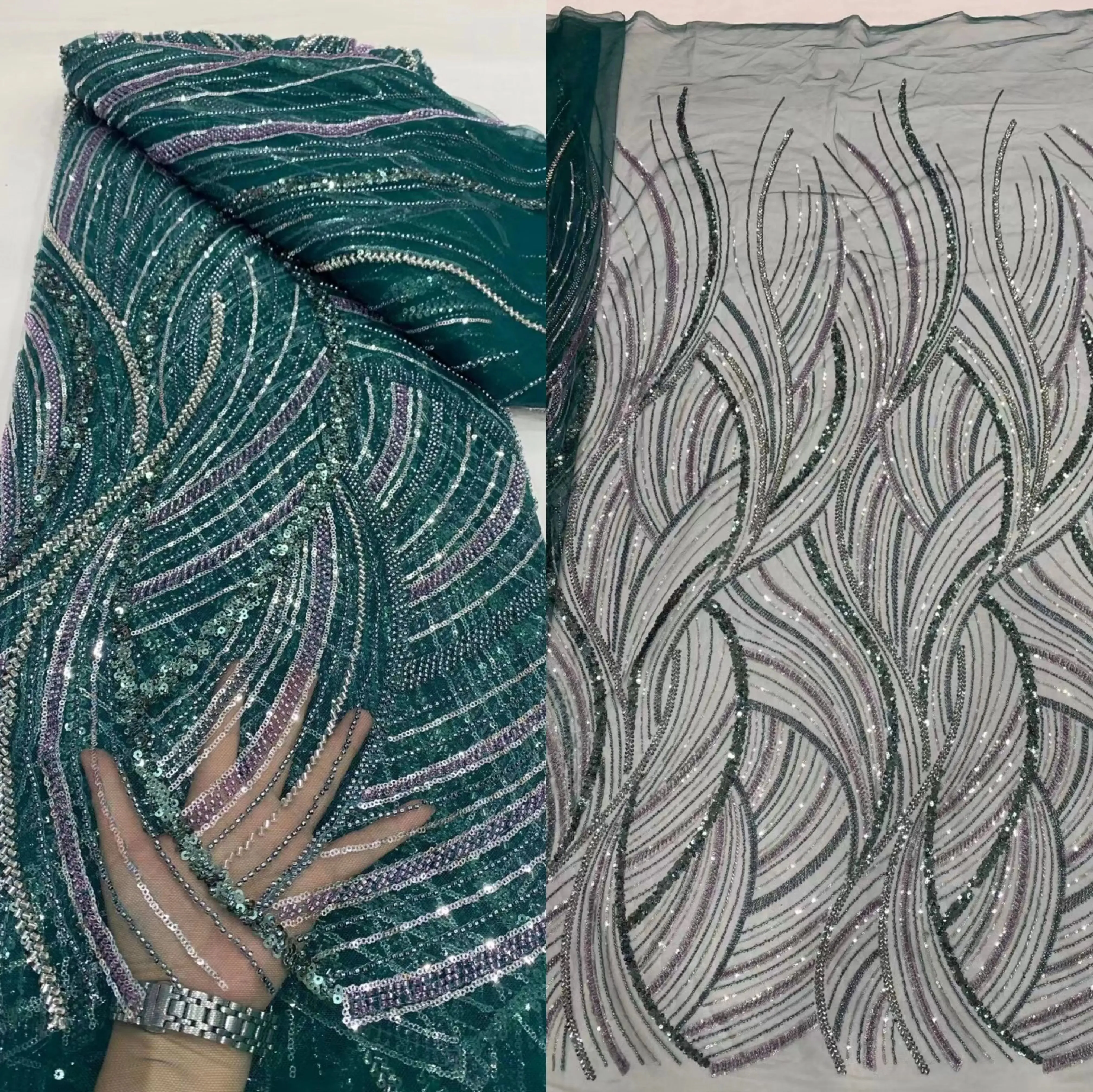 5 YARDS / 16 COLORS / Meilaso Sequin Beaded Embroidery Tulle Mesh Lace Dress Fabric