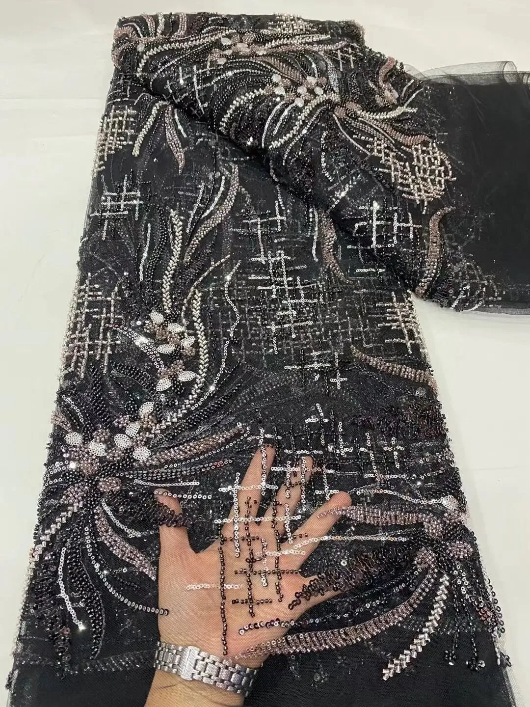 5 YARDS / 16 COLORS / Meilaso Sequin Beaded Embroidery Tulle Mesh Lace Dress Fabric
