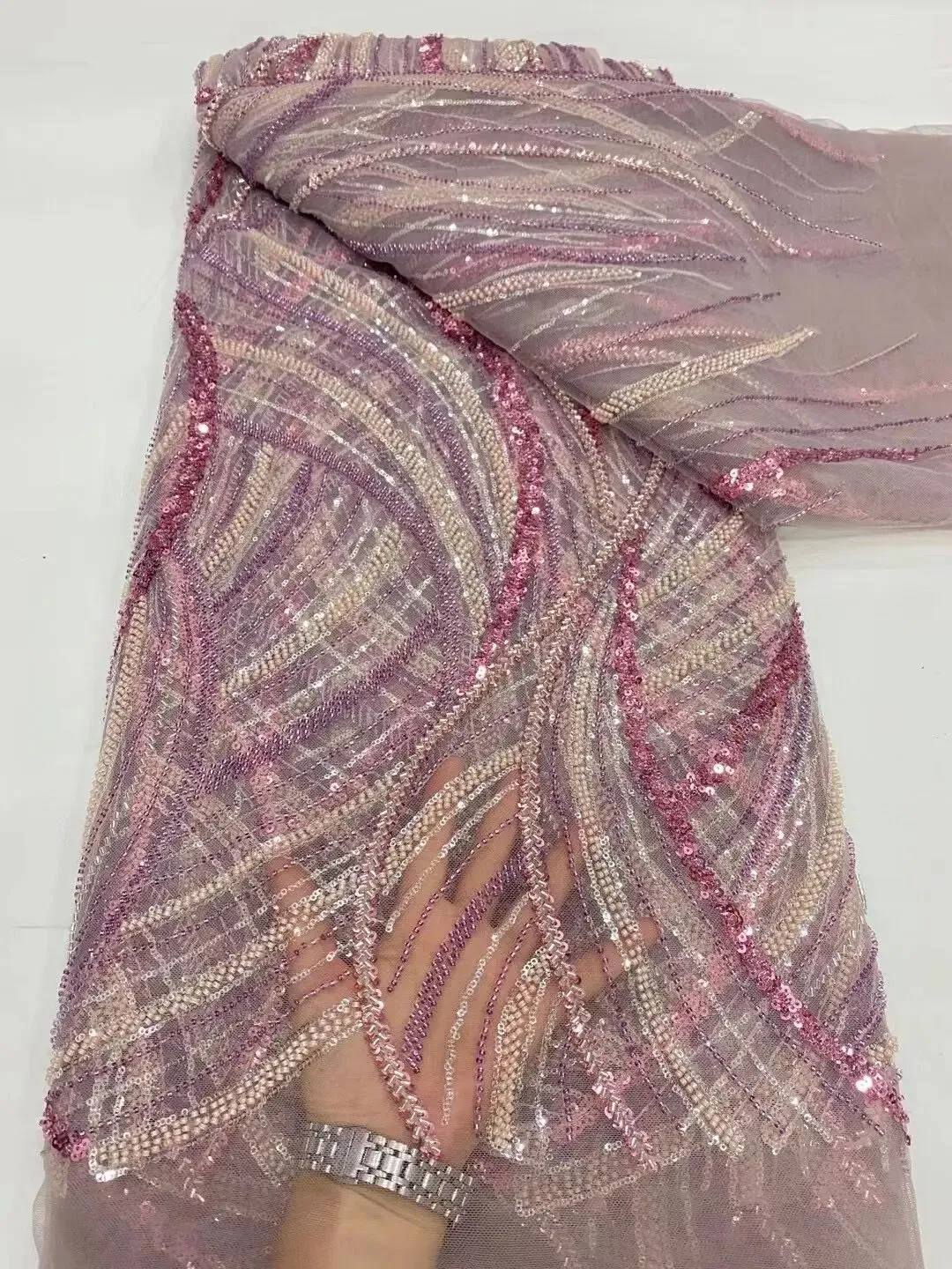 5 YARDS / 16 COLORS / Meilaso Sequin Beaded Embroidery Tulle Mesh Lace Dress Fabric