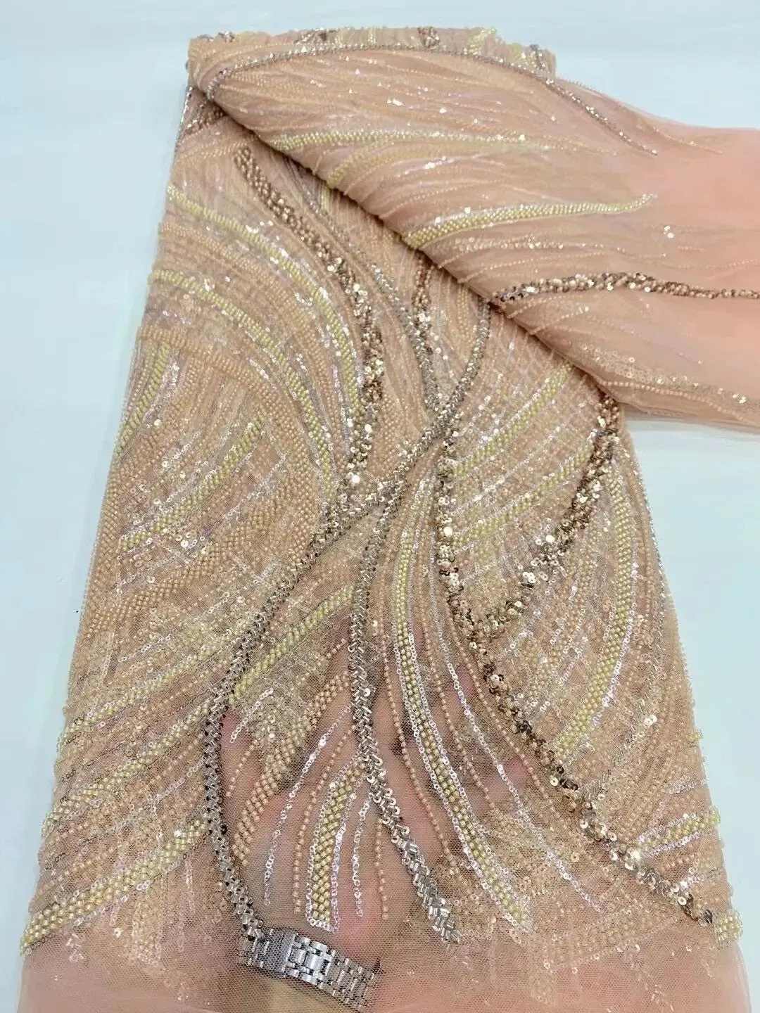 5 YARDS / 16 COLORS / Meilaso Sequin Beaded Embroidery Tulle Mesh Lace Dress Fabric