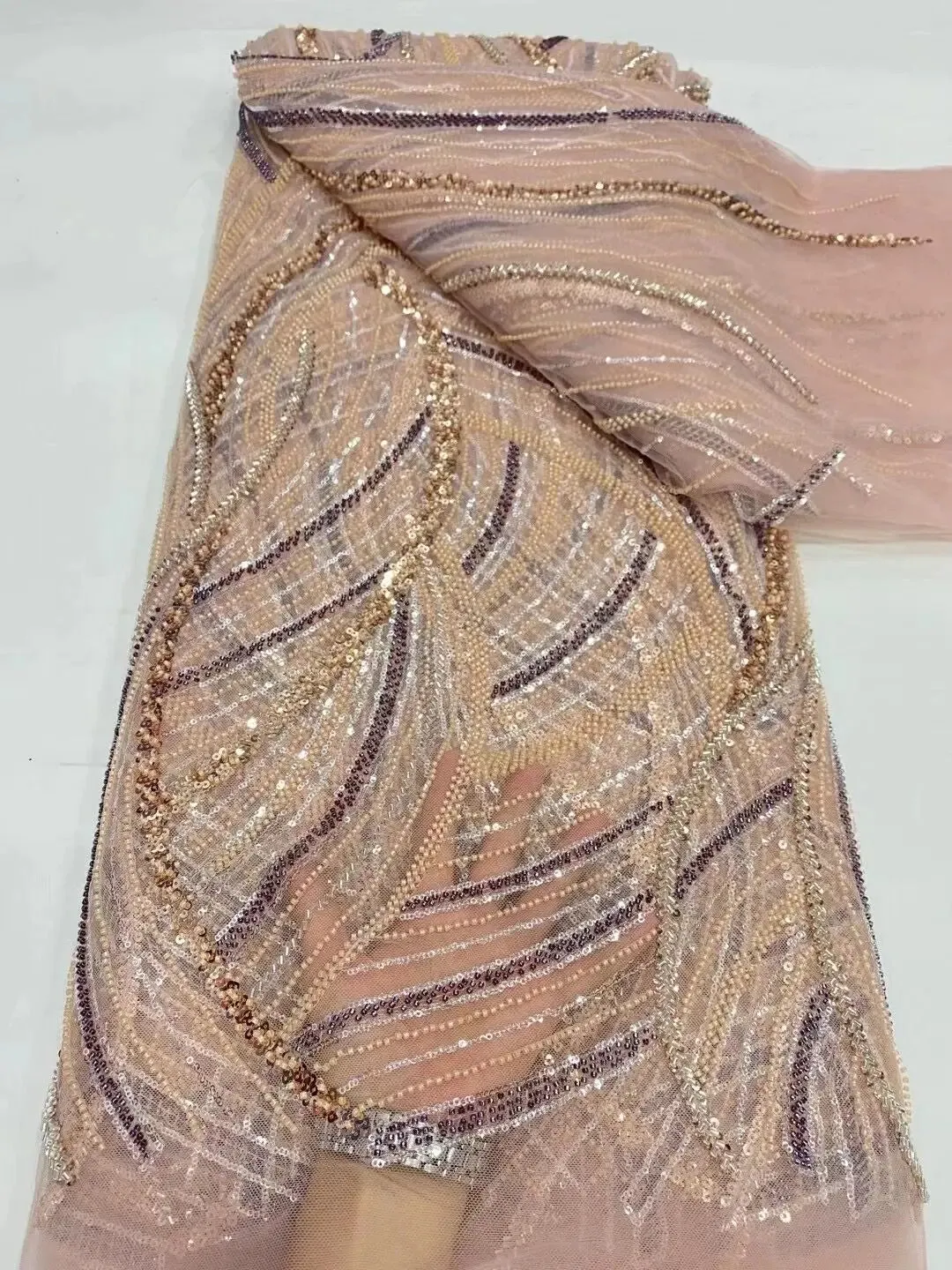 5 YARDS / 16 COLORS / Meilaso Sequin Beaded Embroidery Tulle Mesh Lace Dress Fabric