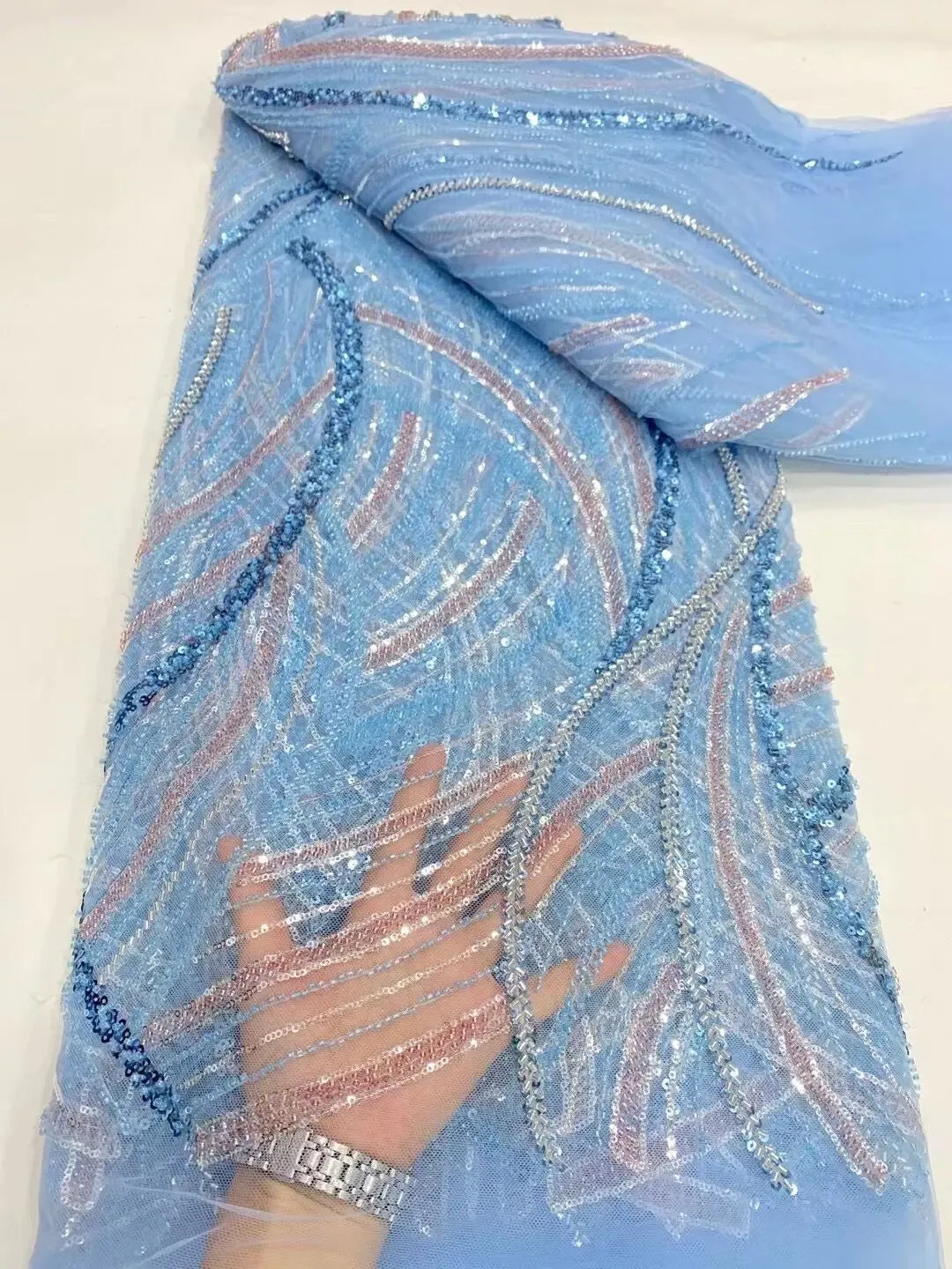 5 YARDS / 16 COLORS / Meilaso Sequin Beaded Embroidery Tulle Mesh Lace Dress Fabric