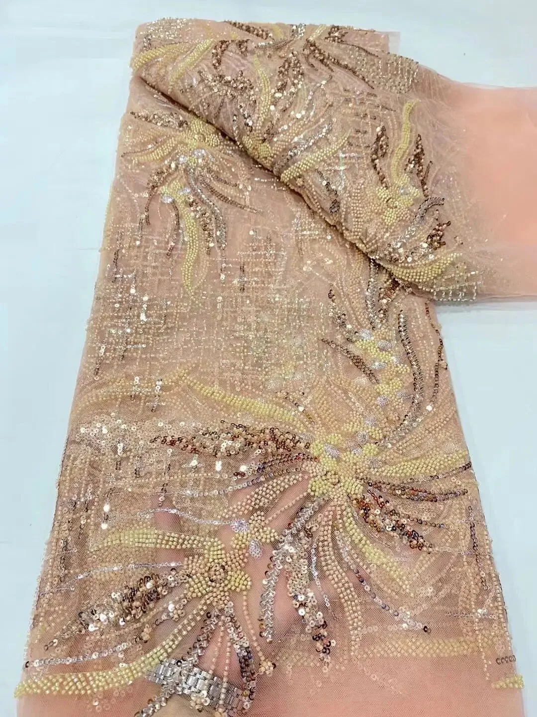 5 YARDS / 16 COLORS / Meilaso Sequin Beaded Embroidery Tulle Mesh Lace Dress Fabric
