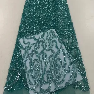 5 YARDS / 18 COLORS / Vicaleo Abstract Sequin Beaded Embroidery Tulle Mesh Lace Dress Fabric