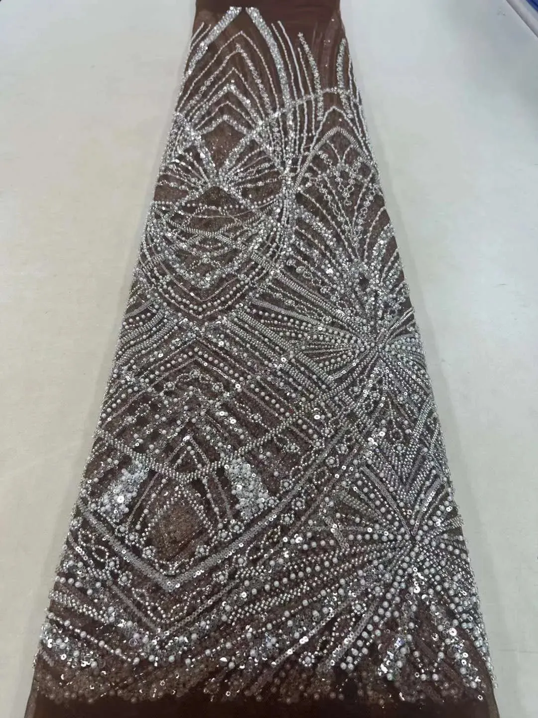 5 YARDS / 18 COLORS / Vicaleo Abstract Sequin Beaded Embroidery Tulle Mesh Lace Dress Fabric