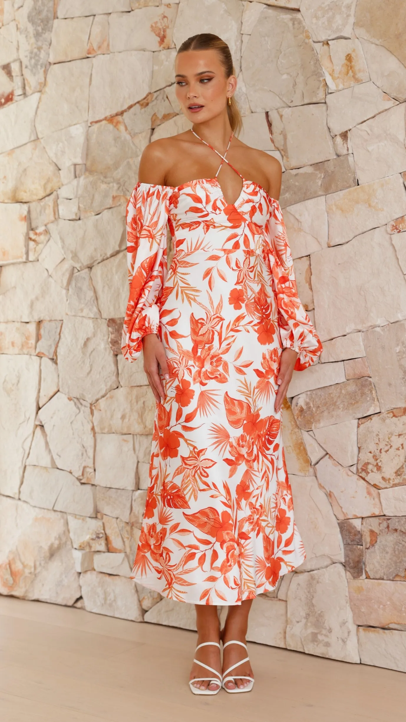 Aline Midi Dress - Orange Floral