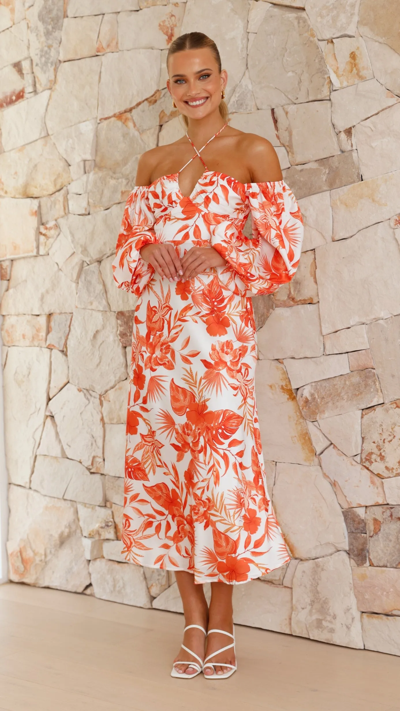 Aline Midi Dress - Orange Floral
