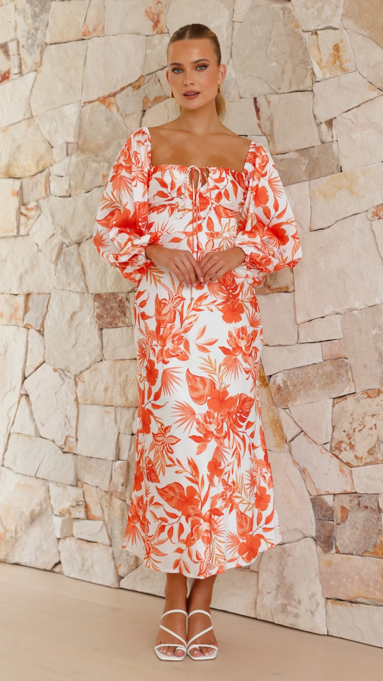 Aline Midi Dress - Orange Floral