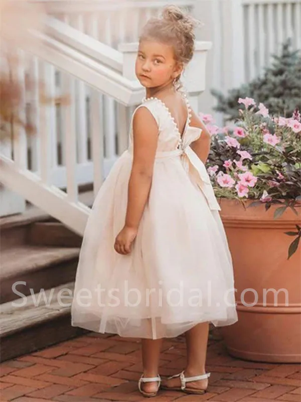 Beautiful Sleeveless Tulle A Line Flower Girl Dresses, FGS0038