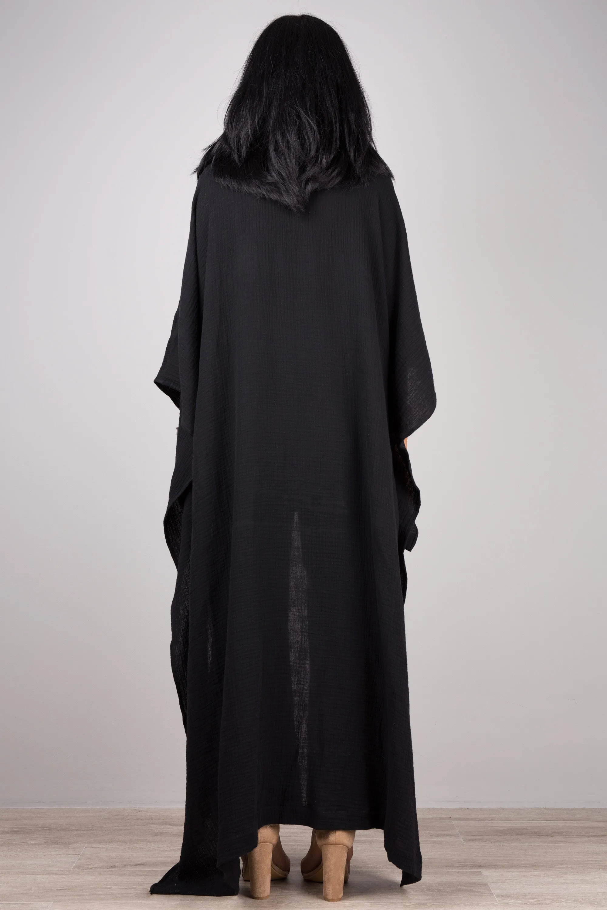 Black Cotton Gauze Kaftan top