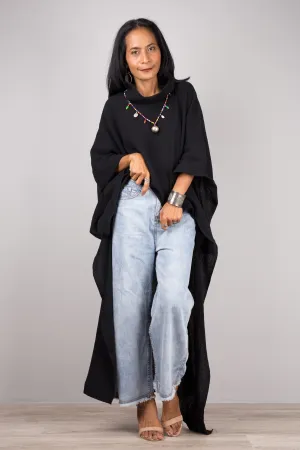 Black Cotton Gauze Kaftan top