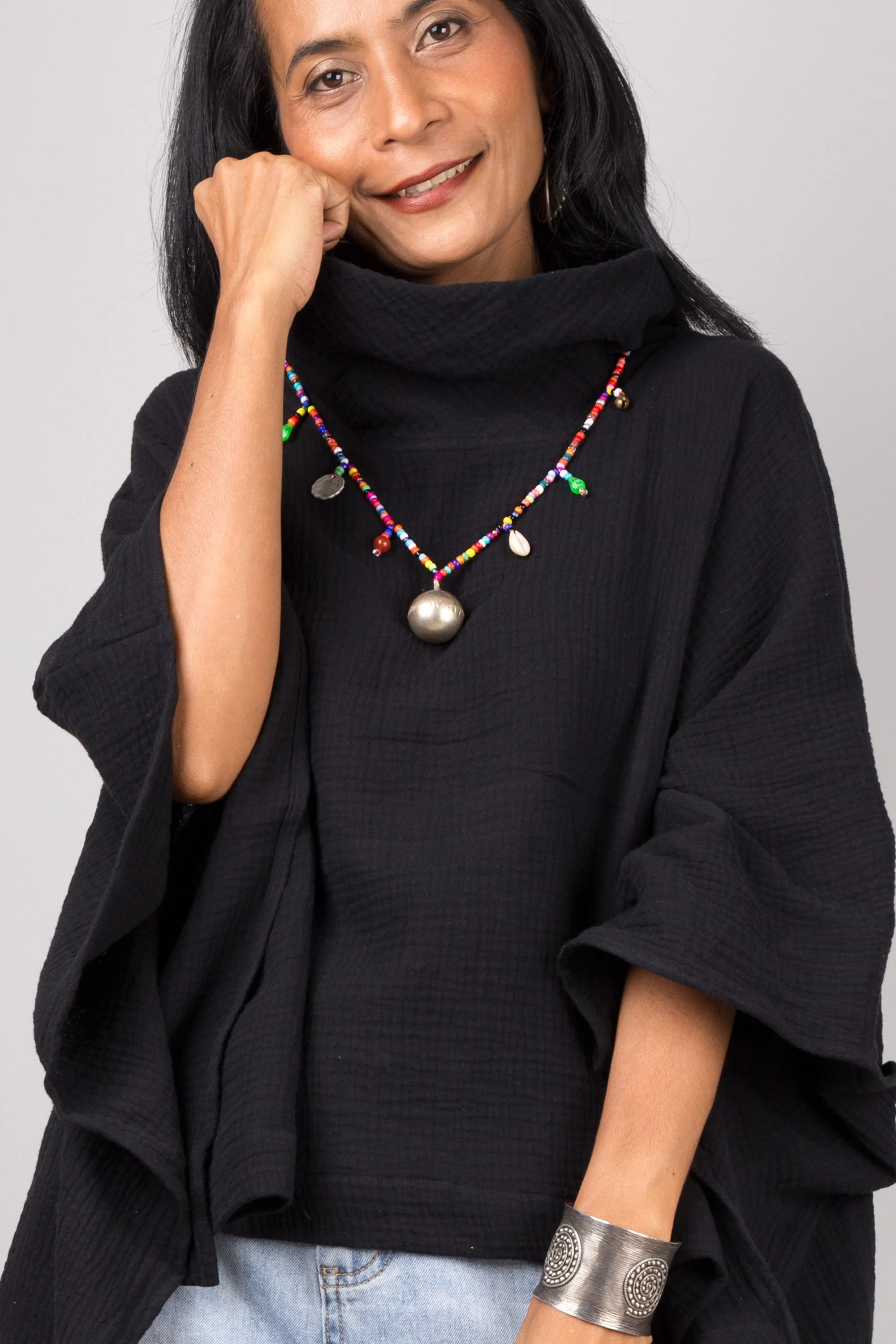 Black Cotton Gauze Kaftan top