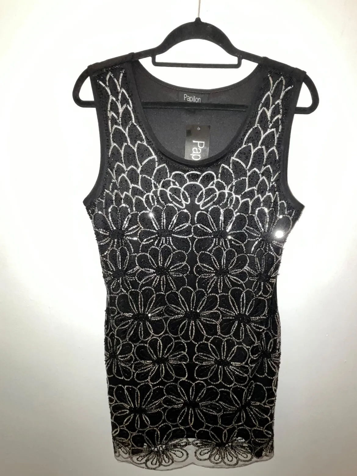 Black sequin & beads embroidery party dress