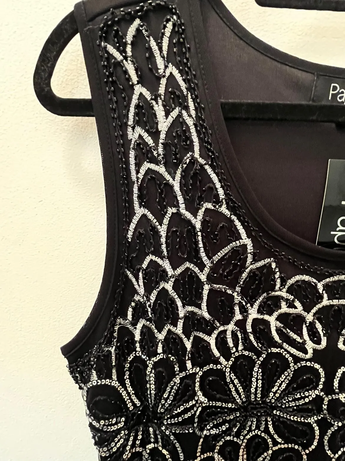 Black sequin & beads embroidery party dress