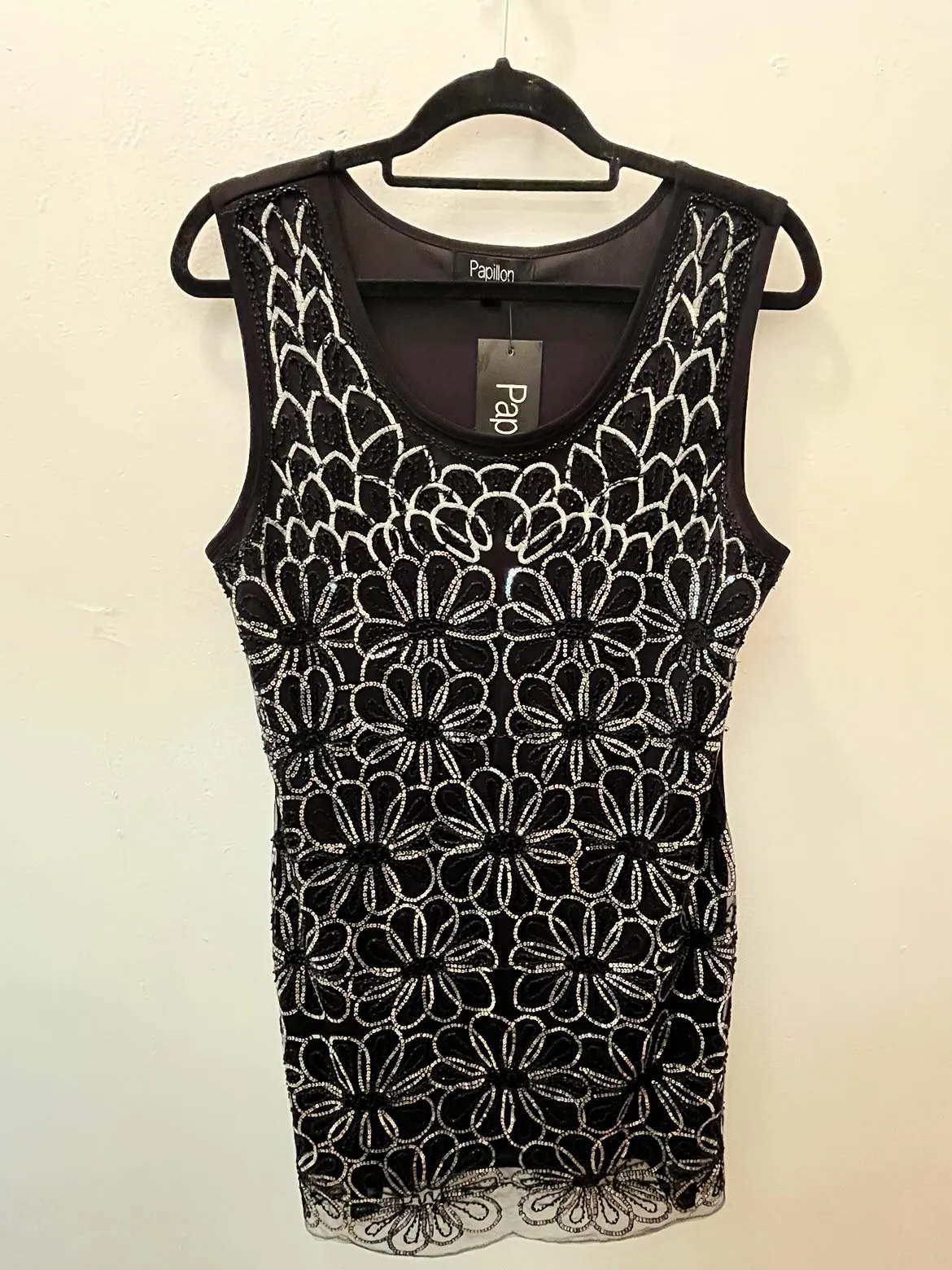 Black sequin & beads embroidery party dress