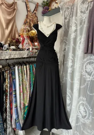 Black Sleeveless Mermaid Chiffon Vintage Long Prom Dress Formal Party Dress, D330