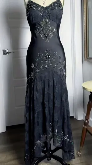 Black Straps Mermaid Beading Lace Vintage Long Evening Party Dresses, D866