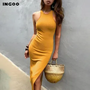 Bodycon Tank Dress Women Split Tight