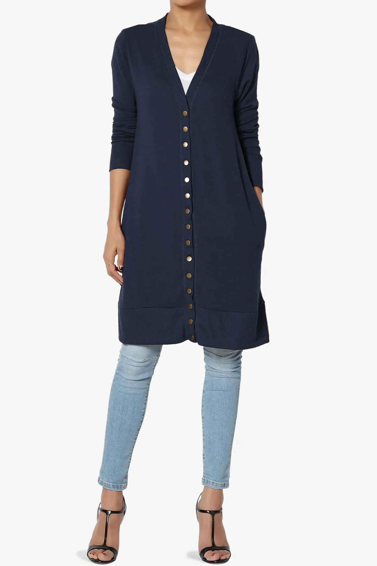 Braeden Snap Button Long Cardigan PLUS