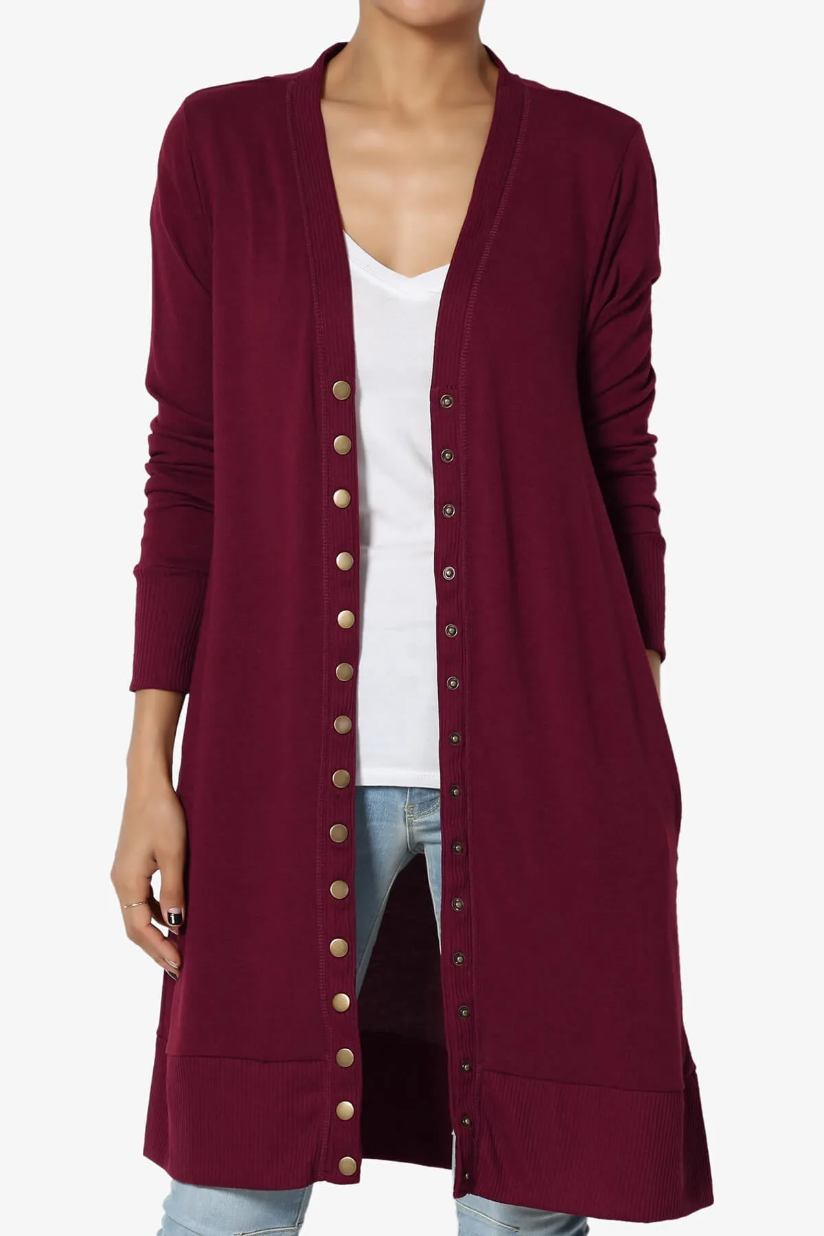 Braeden Snap Button Long Cardigan PLUS