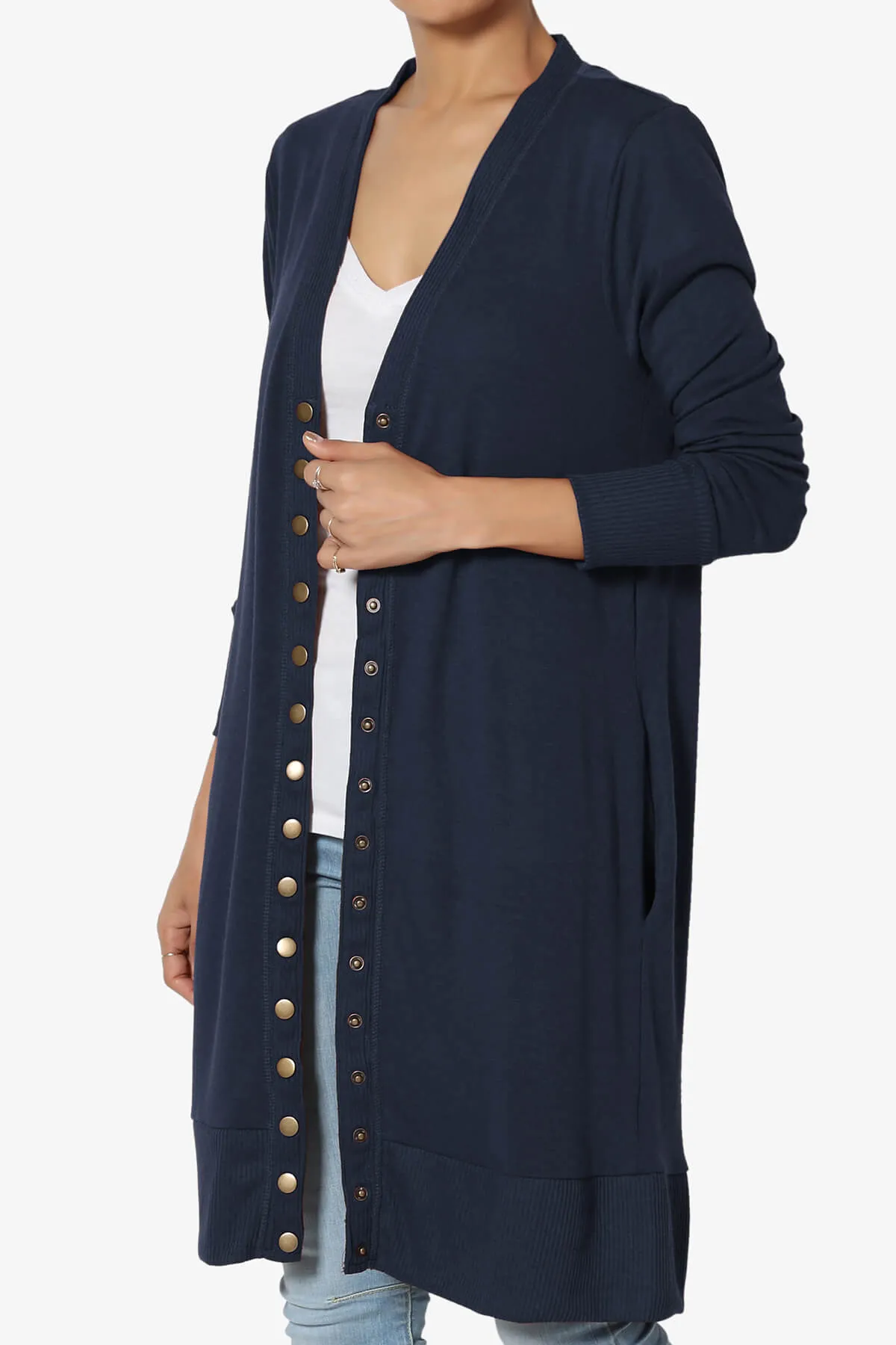 Braeden Snap Button Long Cardigan PLUS